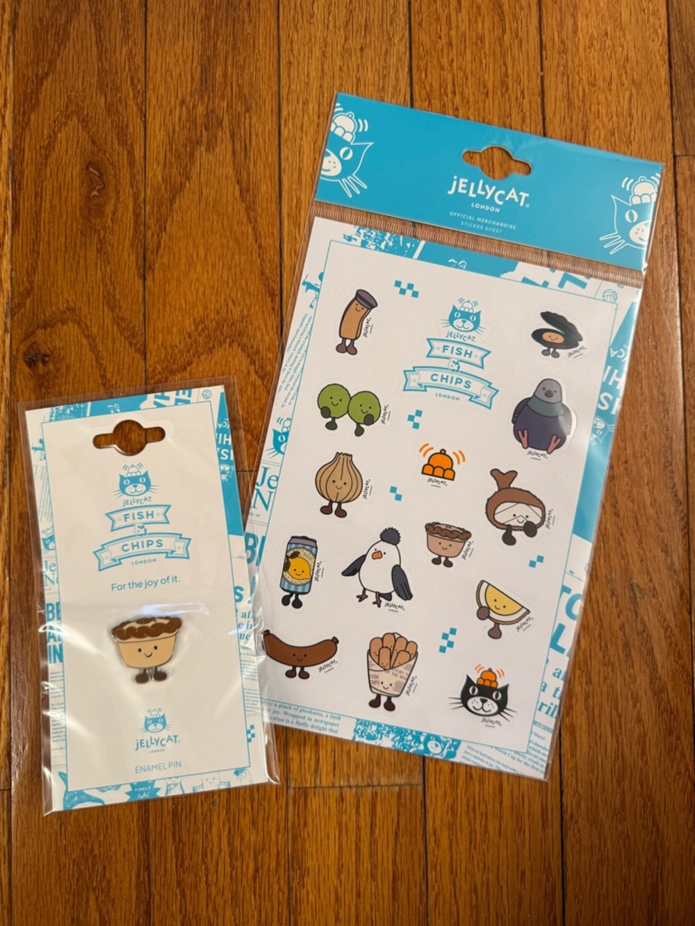 Jellycat London Fish & Chips Fish Pie Enamel Pin and Sticker Set